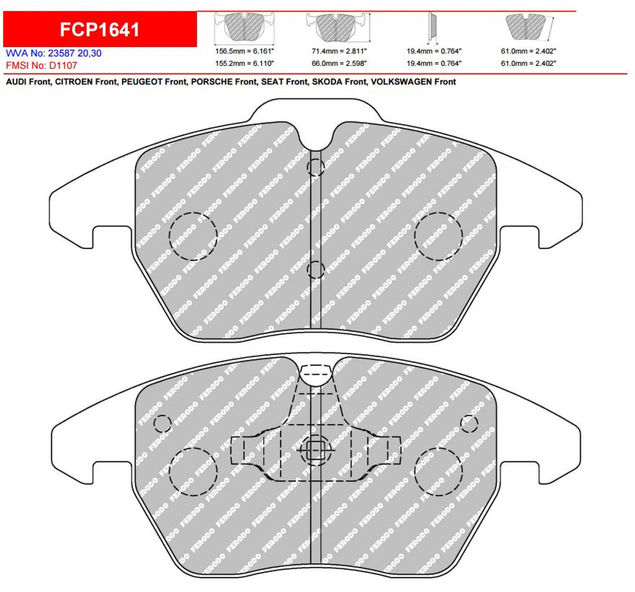 Ferodo Front Brake Pad Set - PQ35 312/340mm discs