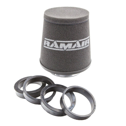 Ramair Foam 70-90mm (2.75 - 3.5inch) ID Neck Polymer Base Neck Cone Air Filter Universal with Reducing Rings