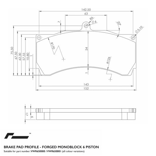 Replacement Brake Pads for Racingline 6-Piston Calipers